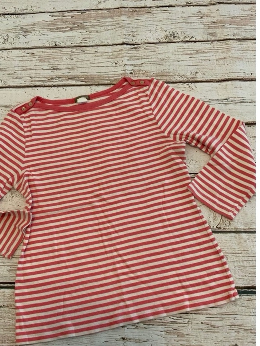 J. Crew Pink and White Striped Long-Sleeve Tee
